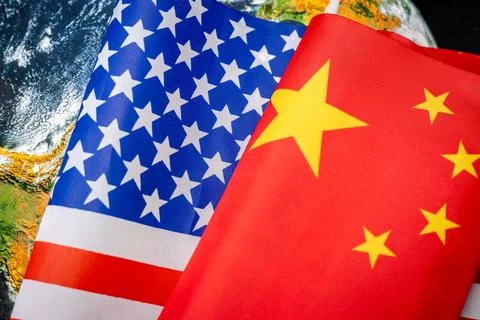 Flags of America and China, The two largest economies in the world Stock Photos
