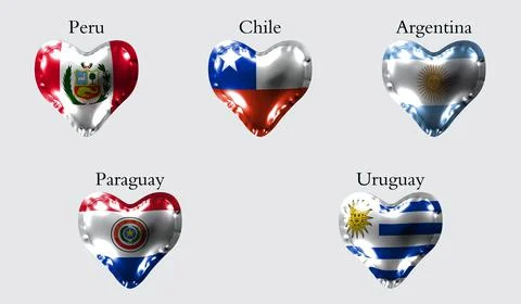 Flags of America countries. The flags of Peru, Chile, Argentina,Paraguay, Uru Stock Illustration