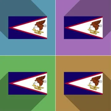 Flags American Samoa. Set of colors flat design and long shadows. Stock Illustration
