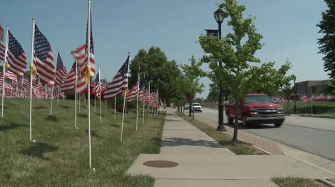 Flags on American street Stock Footage 49700062