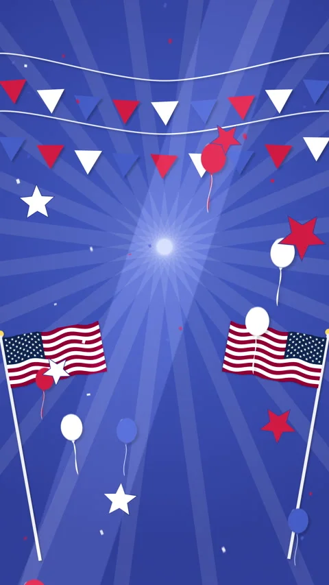 Flags and confetti for the 4th of July American Independence Day copy space loop Stock Footage 337477350