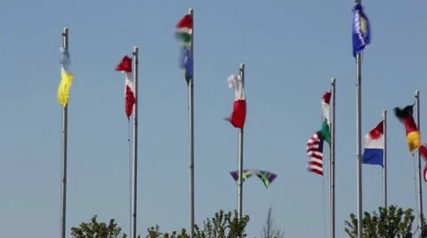Flags and Kite flying in the wind Stock Footage 11803921