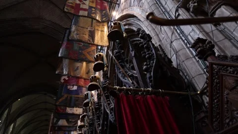 Flags and Military Items In Large Irish Cathedral Low Wide Shot Stock-Footage 315245780