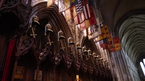 Flags and Military Items In Large Irish Cathedral 스톡 동영상 315245782