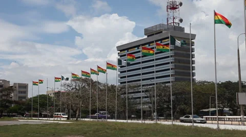 Flags and Official Building in Accra, Ghana Stock Footage