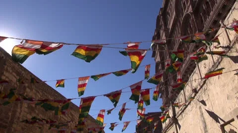 Flags and wind in Jodphur fort, Rajasthan,India Stock Footage 22993479