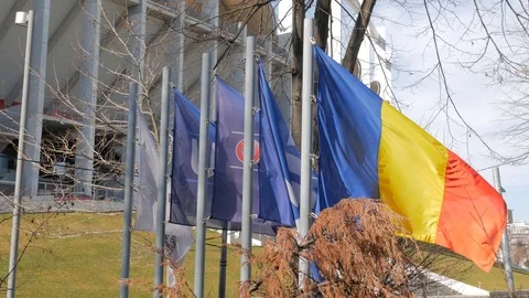 Flags are swaying in the wind in Bucharest. Stock Footage 125780626