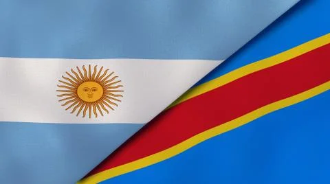 The flags of Argentina and DR Congo. News, reportage, business background. 3d Illustrazione stock