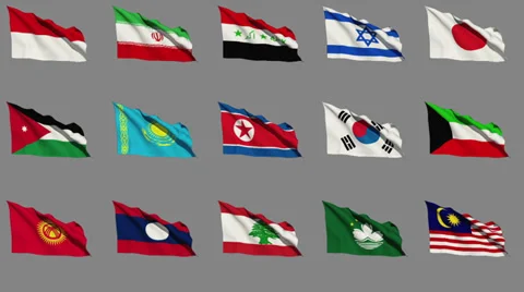 Flags Of Asia (part 2 of 4) Stock Footage 39617298