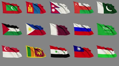 Flags Of Asia (part 3 of 4) Stock Footage 39616883