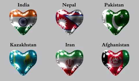 Flags of the Asian countries. The flags of India, Nepal, Pakistan, Kazakhstan Stock Illustration