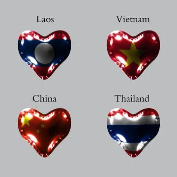 Flags of the Asian countries. The flags of Laos, Vietnam, China, Thailand on Stock Illustration