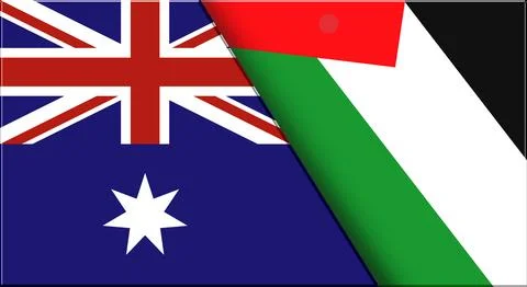 Flags of Australia and Palestine State. Australian and Palestinian flags Stock Illustration
