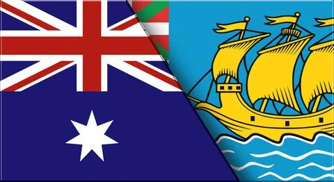 Flags of Australia and Saint Pierre and Miquelon. National flags on Fabric Stock Illustration