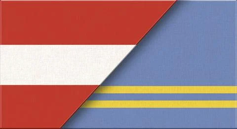 Flags of Austria and Aruba. Austrian and Country of Aruba flags on Fabric Stock Illustration