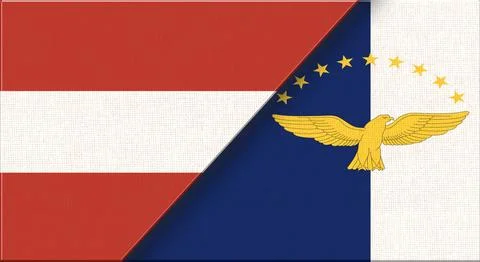 Flags of Austria and Azores. Austrian and Azores flags on Fabric Texture. 3D Illustrazione stock