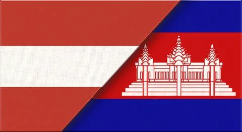 Flags of Austria and Cambodia. Austrian and Cambodian National flags on Fabri Stock Illustration