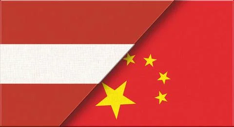 Flags of Austria and China. Austrian and Chinese National flags on Fabric Stock Illustration
