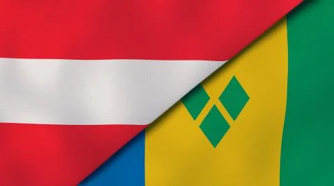 The flags of Austria and Saint Vincent and Grenadines. News, reportage, busin Stock Illustration