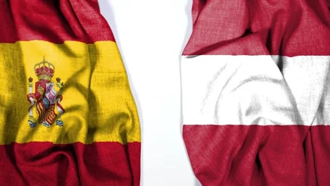 Flags of AUSTRIA and SPAIN with realistic cloth texture Stock Footage 337665131