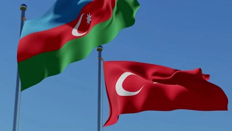 Flags of Azerbaijan and Turkey Stock Footage 145624358