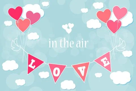 Flags with balloons Stock Illustration