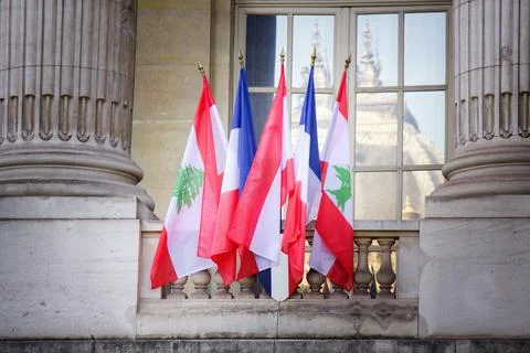 Flags on the balustrade Stock Photos