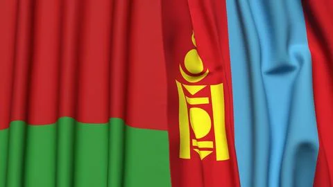 Flags of BELARUS and MONGOLIA with realistic cloth texture Stock Photos