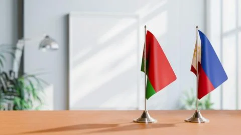 FLAGS OF  BELARUS AND PHILIPPINES  ON TABLE Stock Photos
