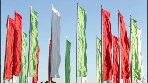 Flags of Belarus fluttering in the wind against the blue sky Stock Footage 101433378