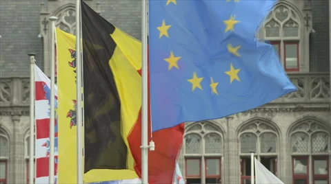 Flags Belgium EU Stock Footage 40534989