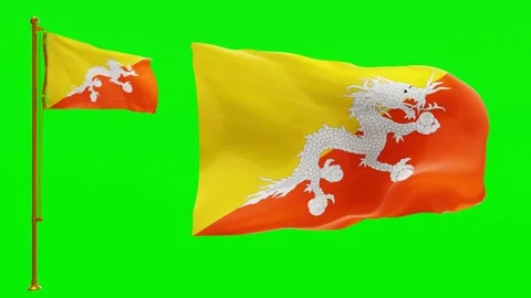 Flags of Bhutan with Green Screen Chroma Key High Quality 4K UHD 60FPS Stock Footage 142370220