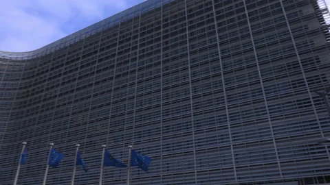 Flags blowing in front of the Berlaymont building Video stock 142726731