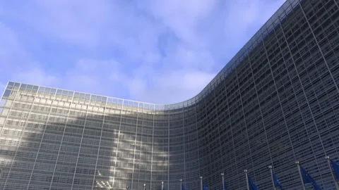 Flags blowing in front of the Berlaymont building Video stock 142727357
