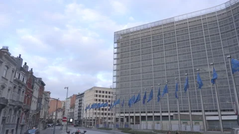 Flags blowing in front of the Berlaymont building Video stock 142727836