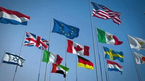Flags Blowing in the Wind 4K Stock Footage 89212713
