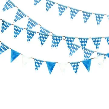 Flags with blue, rhombus on white background hanging on a rope banner Stock Illustration