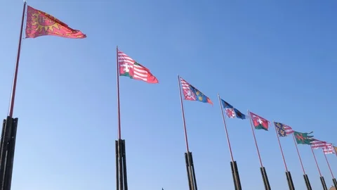 Flags on blue sky Stock Footage 103166919