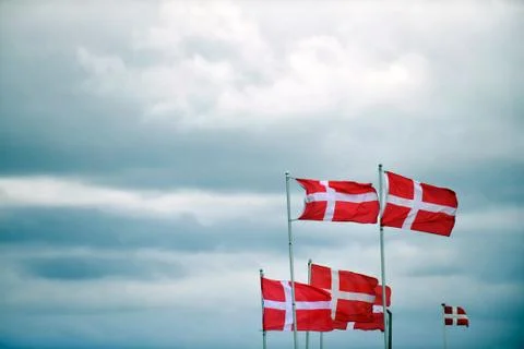 Flags in blue sky Stock Photos