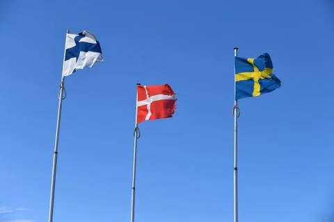 Flags in blue sky 写真素材