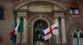 Flags, Bologna Street, Italian Historic City, European Old Street, Italy HD Footage