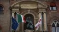 Flags, Bologna Street, Italian Historic City, European Old Street, Italy HD Footage