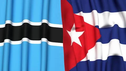 Flags of BOTSWANA and CUBA with realistic cloth texture Stock Photos