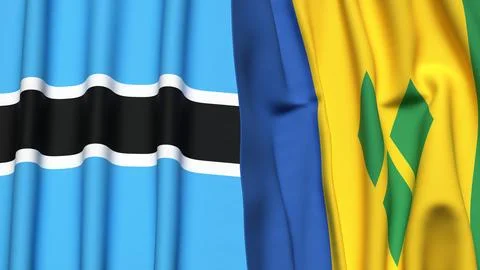 Flags of BOTSWANA and SAINT VINCENT with realistic cloth texture Stock Photos