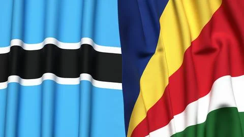 Flags of BOTSWANA and SEYCHELLES with realistic cloth texture Stock Photos