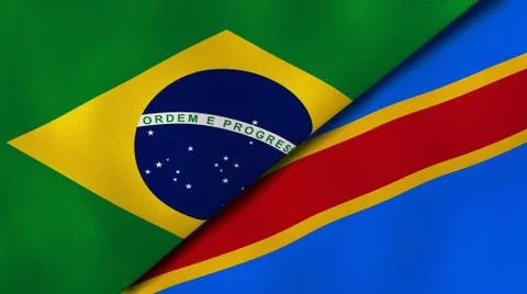 The flags of Brazil and DR Congo. News, reportage, business background. 3d il Stock Illustration