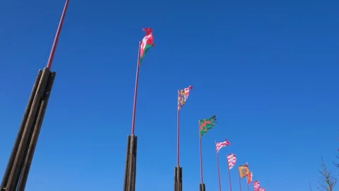 Flags on Buda castle hill. Video stock 129085669