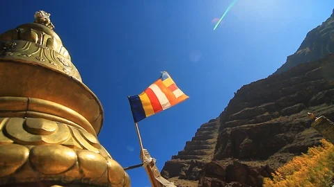 Flags at Buddhist Monastry, Ladakh (pack of 3 shots) Video stock 104407209