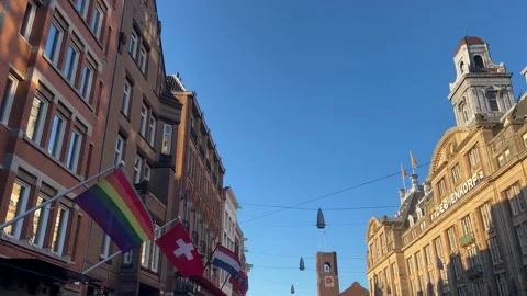 Flags On A Building In Amsterdam Stock Footage 201792828