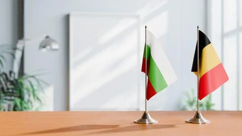 FLAGS OF BULGARIA AND CHAD ON TABLE Stock Photos
